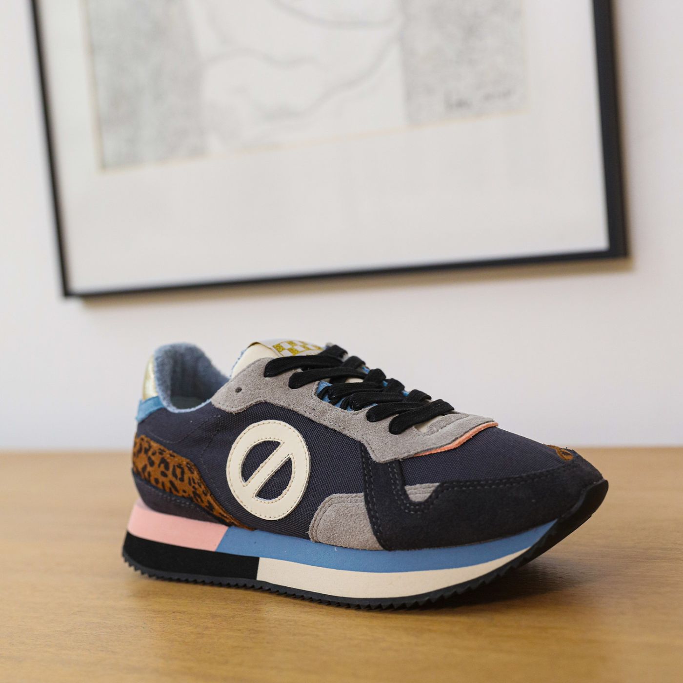 MIA JOGGER - SUEDE/NYLON/LEO - CARBONE/BROWN